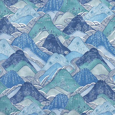 Groundworks Edo Linen.teal.0 Edo Linen Multipurpose Fabric in Teal/Blue/Green/White